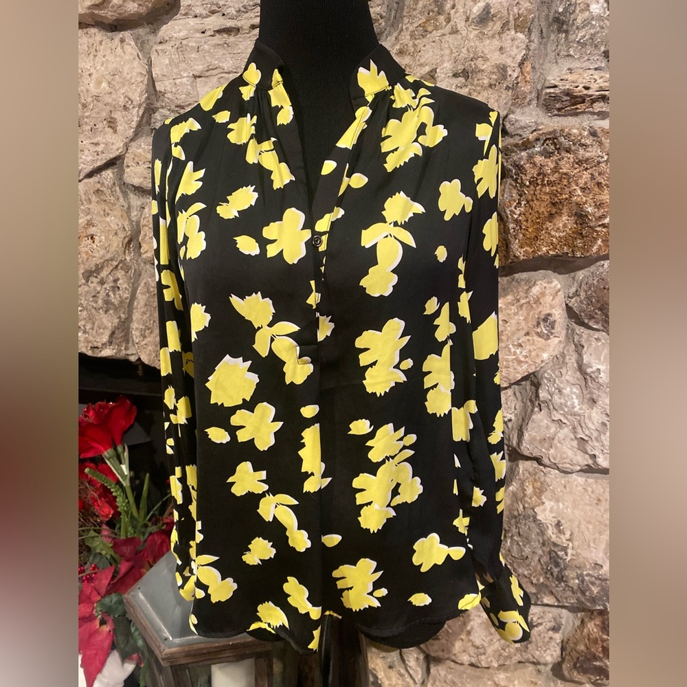 4/$10 David Lerner Rocker Floral Blouse Women's XSmall Black Yellow NWT